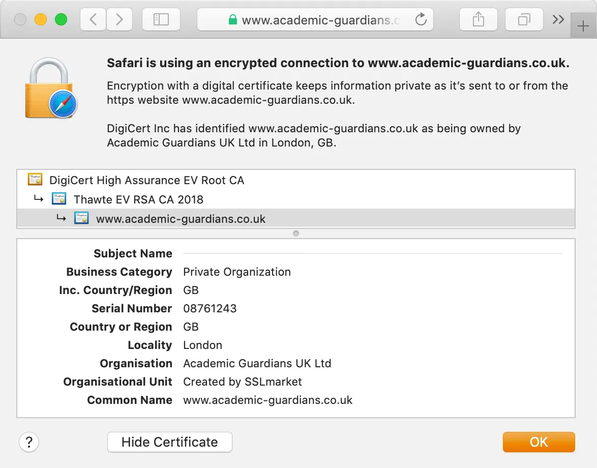 View the GeoTrust Thawte Web Server EV certificate in the browser's address bar View the GeoTrust Thawte Web Server EV certificate in the browser's address bar