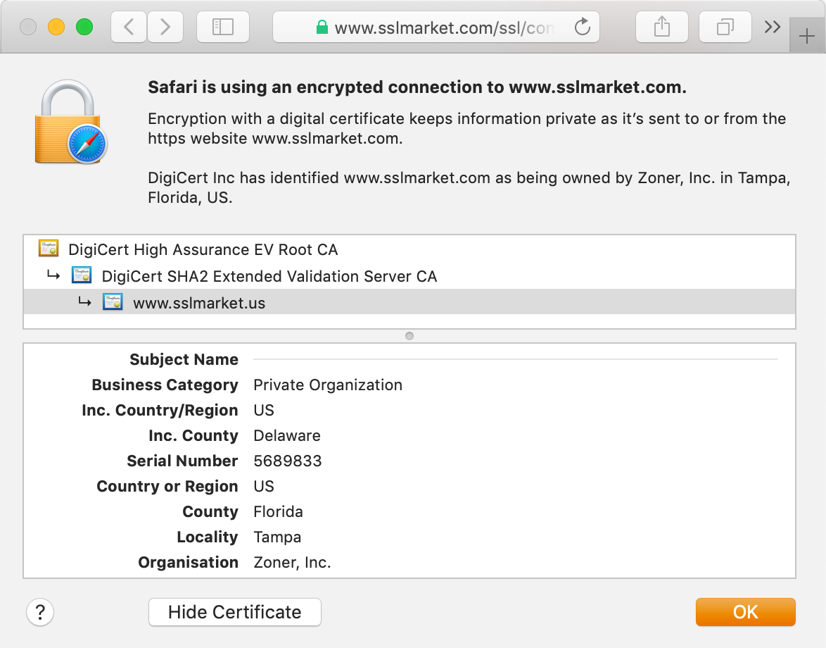 Display of Secure Site EV in the browser