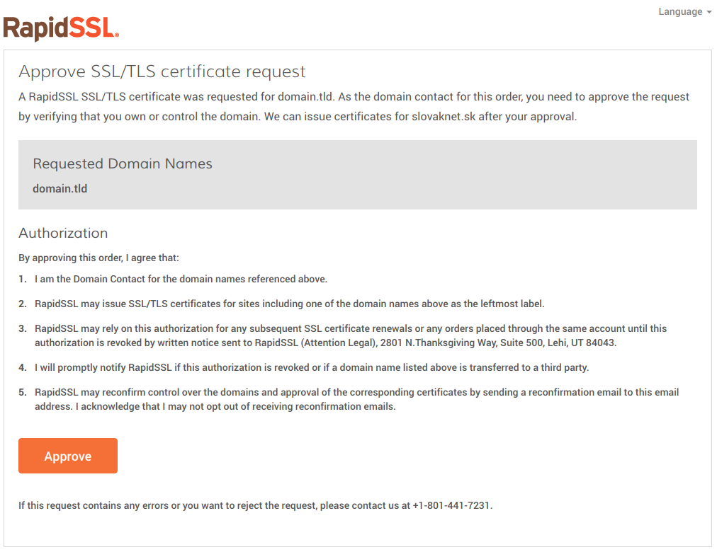 TLS certificate confirmation web page TLS certificate confirmation web page