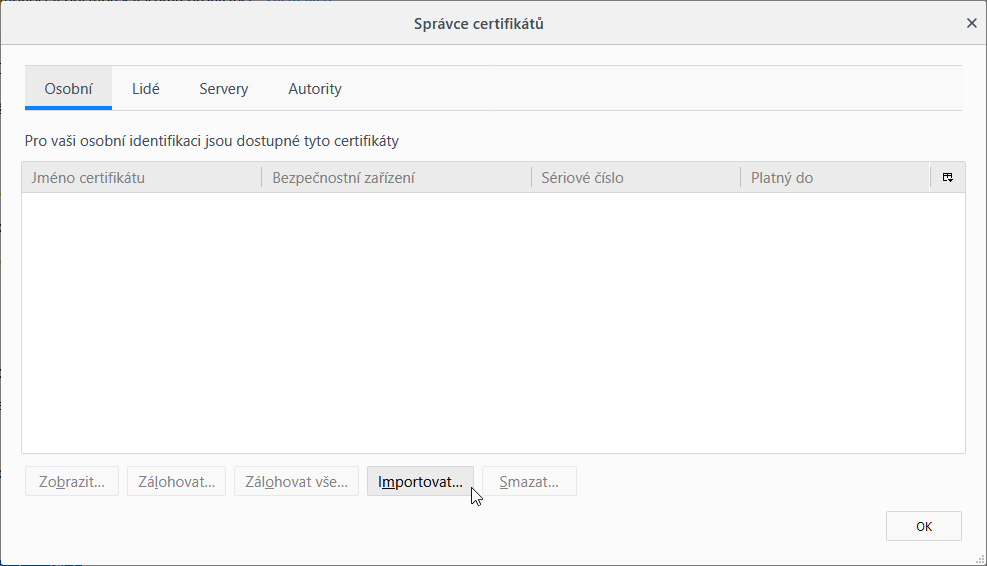 Certificate import to Firefoxu