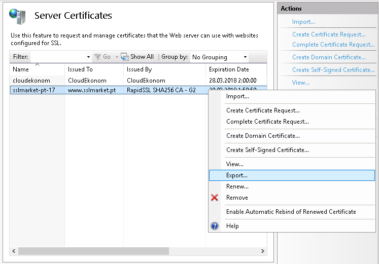 Export SSL certificate from IIS Export SSL certificate from IIS