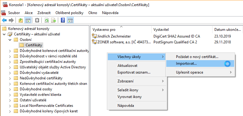 Certificate import in Windows