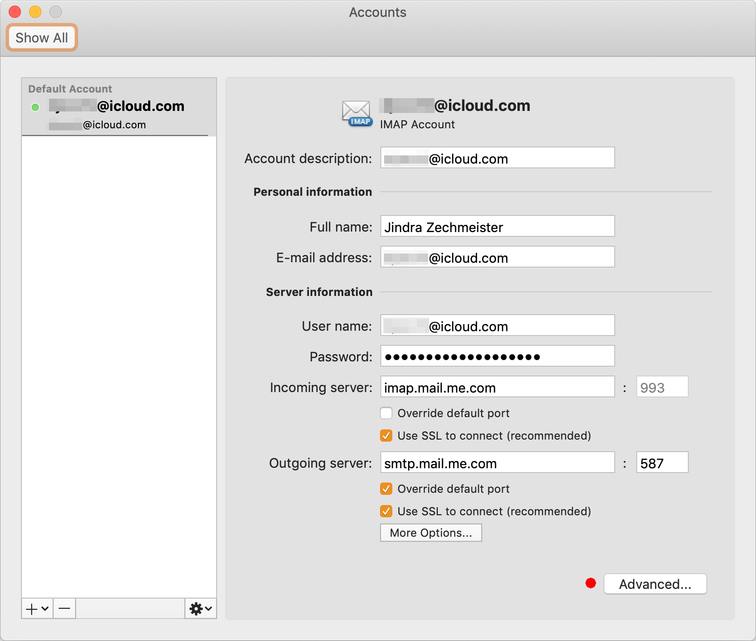 Outlook application settings