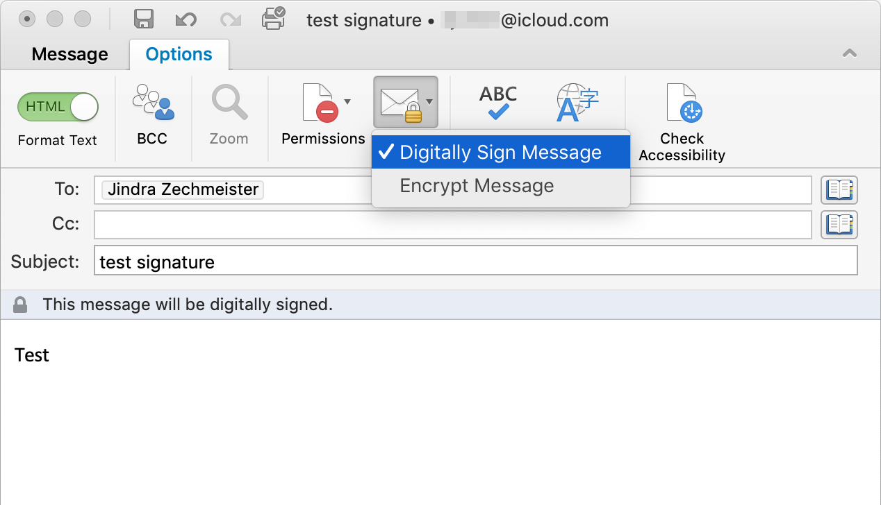 Signing messages in Outlook
