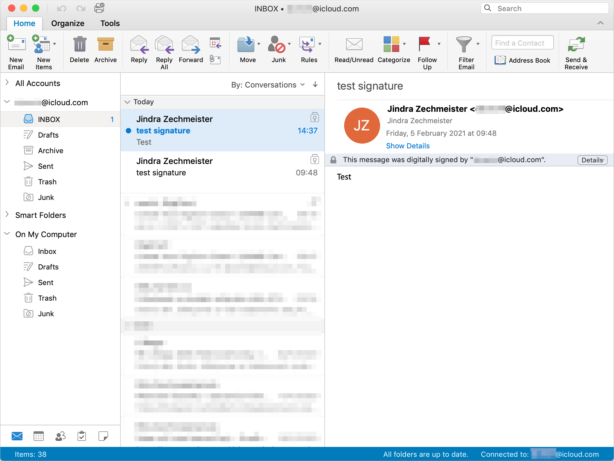 Signing a message in the Outlook inbox