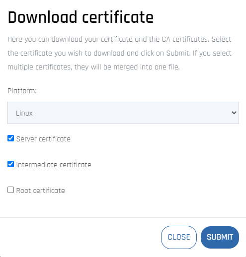 Certificate download options