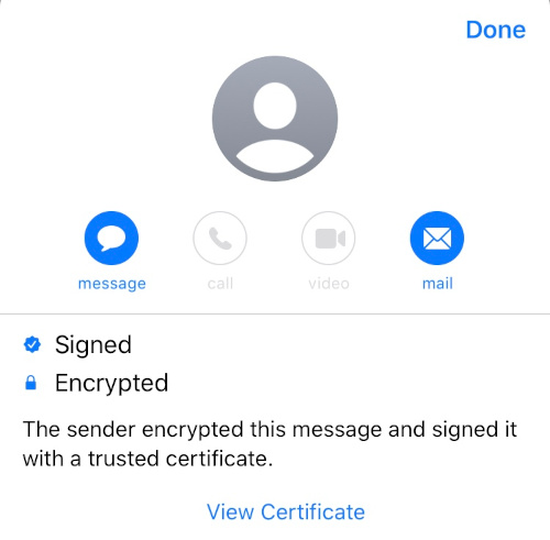 Detail of message signature and certificate import from e-mail