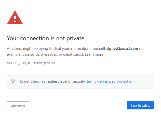 untrusted TLS certificate in browser