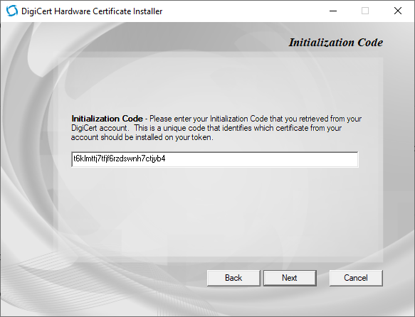 Installing the certificate on the token using the DigiCert Hardware Certificate Installer. 