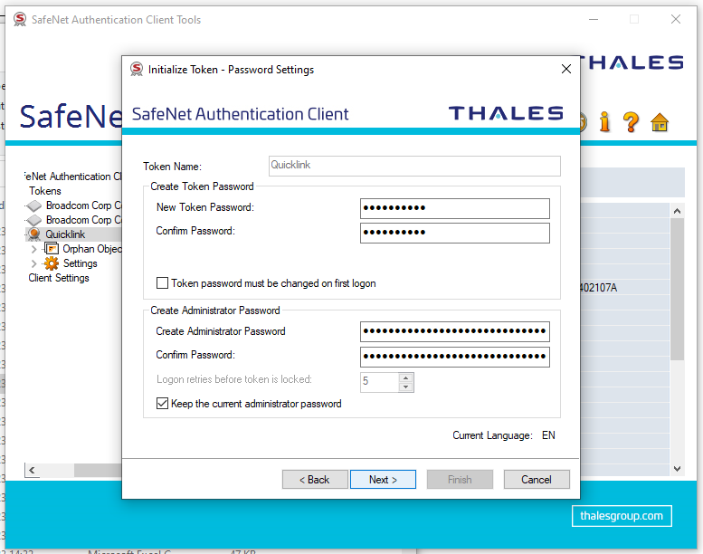 Setting up the new token password