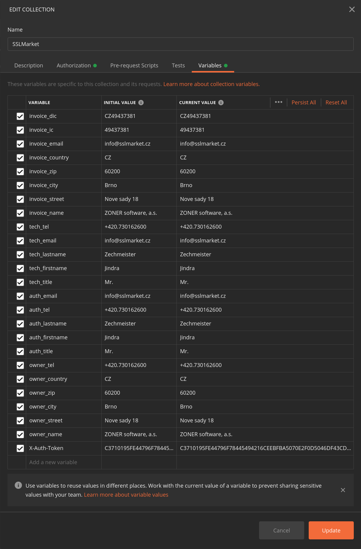 set variables
