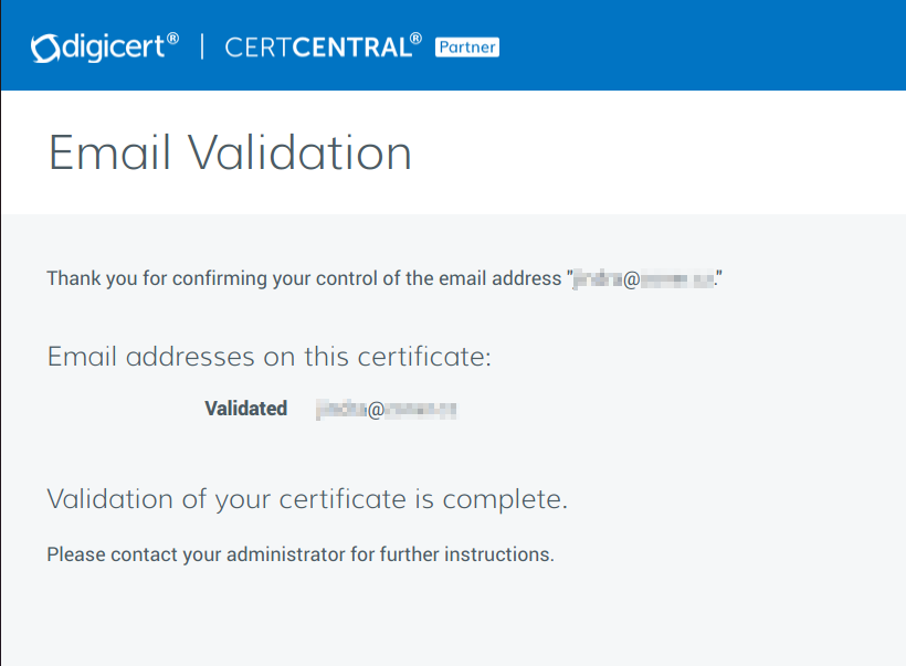 Confirmation of the address' verification and certificate's issuance